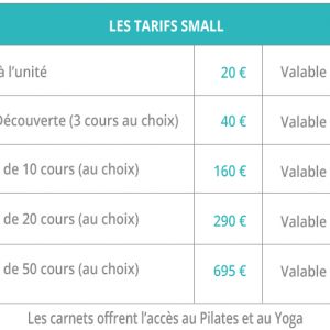 Tarifs Small, Salle de Yoga Pilates, Lyon 2