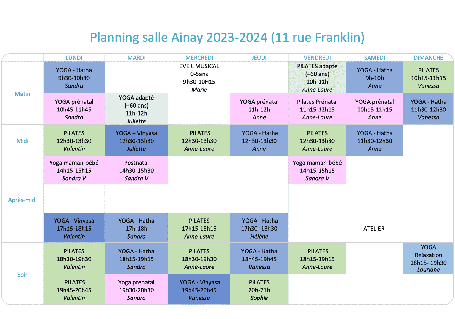 Planning Small salle Ainay 2023-2024